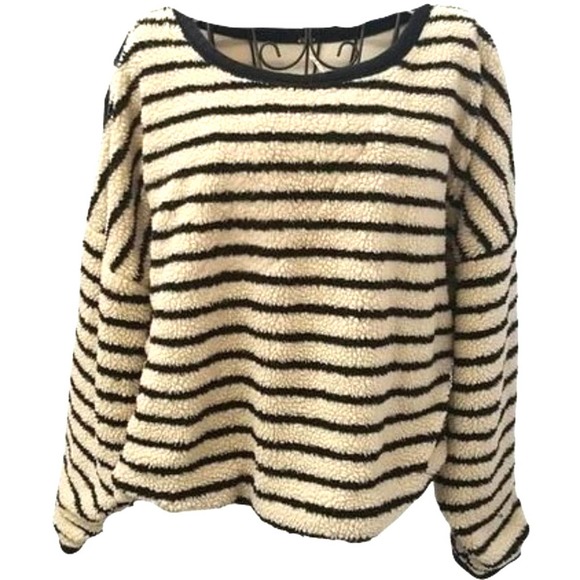 Cozy Free People Breton Striped Sherpa Spring Sweatshirt - Picture 1 of 10